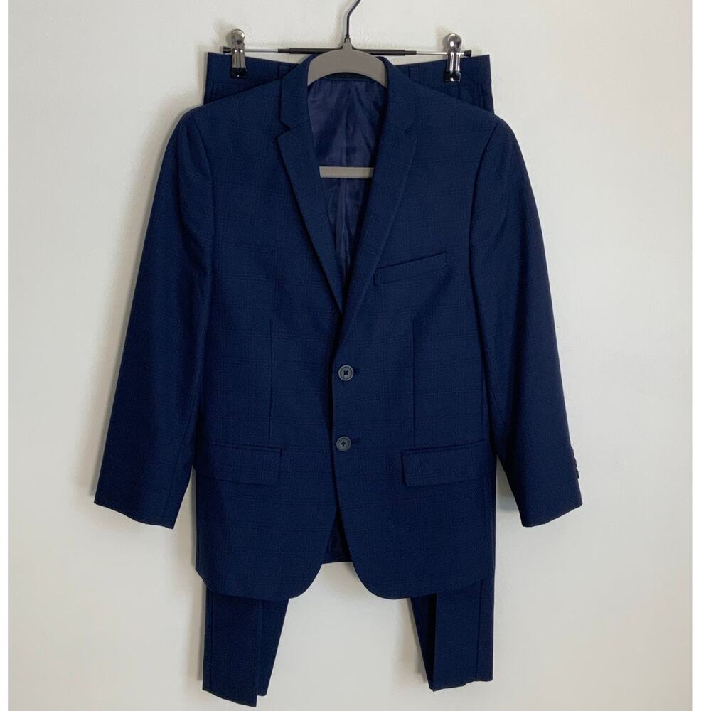 Marc New York Navy Checked skinny Suit size 14